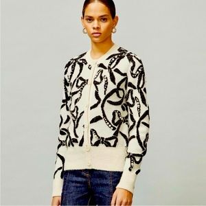 Tory Burch Jeweled Bow Cardigan In Classic Ivory Size Small
